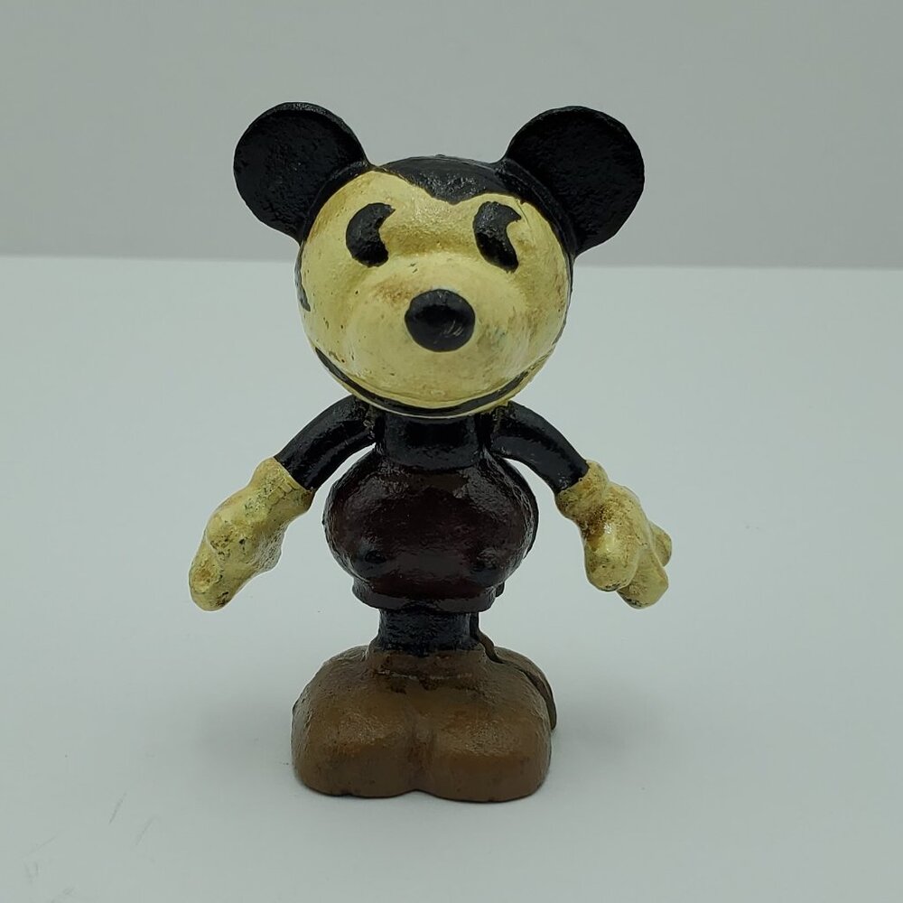 Cast Iron Mickey Mouse Figure with Poseable Arms Metal Mouse Toy Moveable Arms